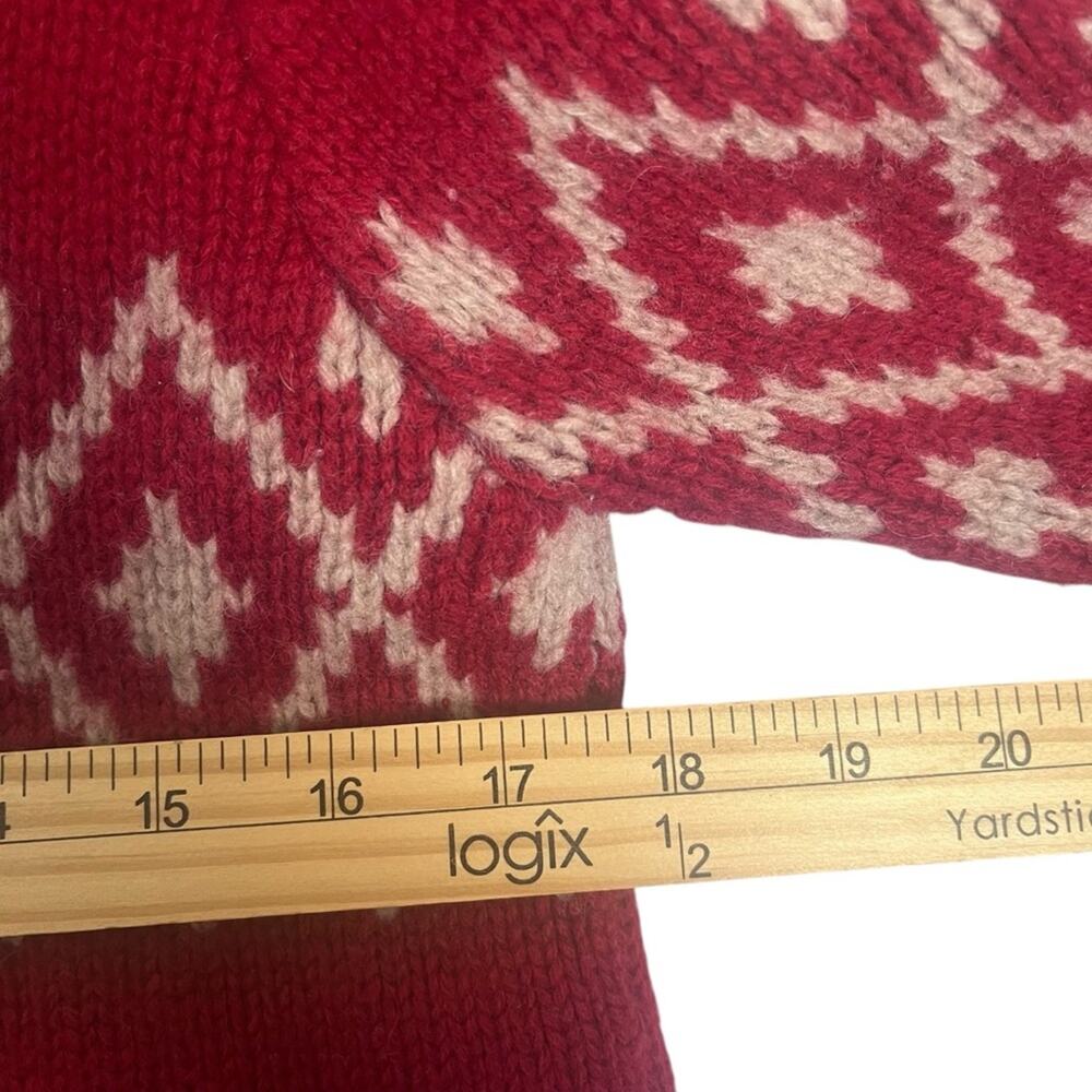 Vintage Gap Ski Sweater Mens Medium Lambswool 1/4 Zip Fair Isle Red White Knit - Picture 7 of 11
